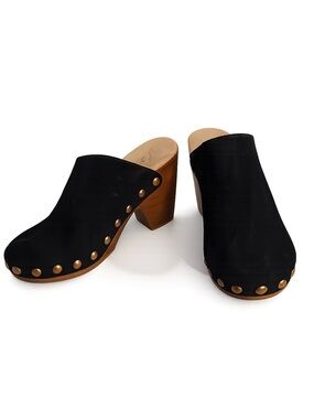 Free People Black Studded Wooden Heel Clogs